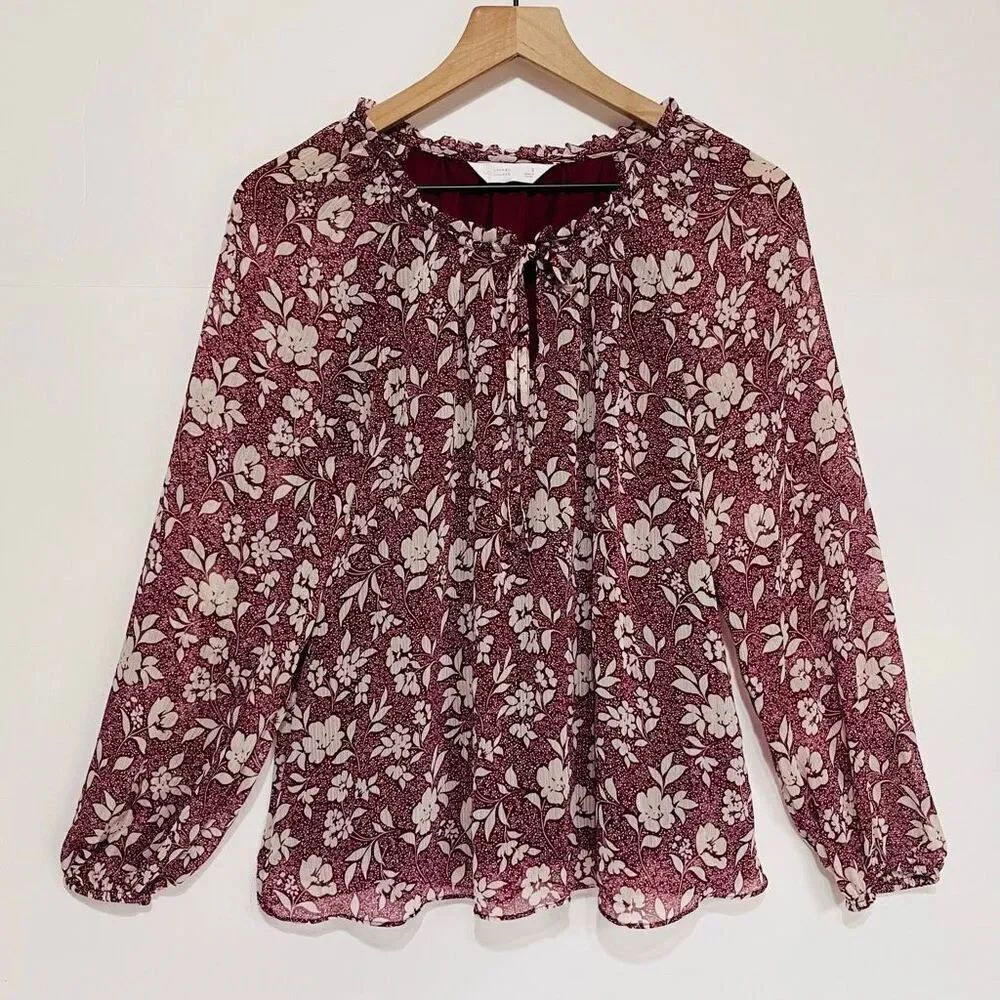 LC Lauren Conrad Maroon Floral Boho Top Size S